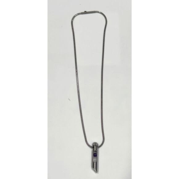 NWOT Humphrey Modern Stainless Steel Amethyst Necklace - Picture 3 of 5